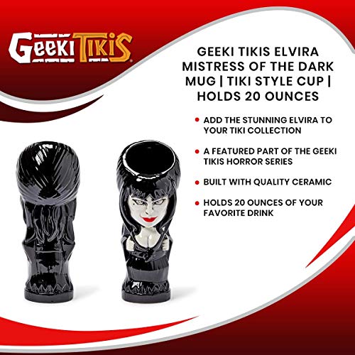 Geeki Tikis Elvira Mistress of the Dark Mug | Official Elvira Collectible Tiki Style Ceramic Cup | Holds 20 Ounces