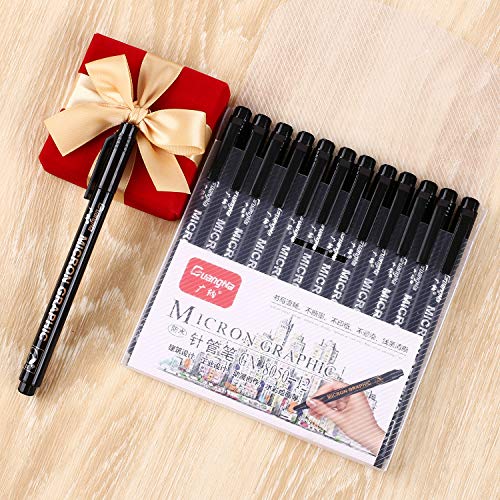 Guangna Black Micro-Pen Fineliner Ink Pens,Waterproof Archival Ink Fine Point Micro Drawing Pens for Art Watercolor, Sketching, Multiliner, Anime(Set of 12)