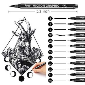 Guangna Black Micro-Pen Fineliner Ink Pens,Waterproof Archival Ink Fine Point Micro Drawing Pens for Art Watercolor, Sketching, Multiliner, Anime(Set of 12)