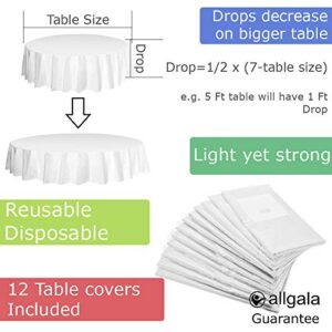 allgala 12-Pack Premium Plastic Table Cover Medium Weight Disposable Tablecloth-12PK Round 84"-White -TC58501