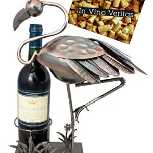 BRUBAKER Wine Bottle Holder 'Flamingo' - Table Top Metal Sculpture - with Greeting Card