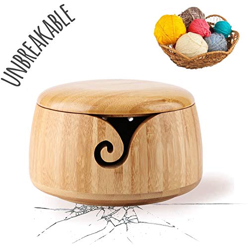 Bamboo Yarn Bowl, Large Yarn Bowls Yarn Holder for Knitting&Crochet, Yarn Storage Bowl with Removable Lid, Perfect Christmas Gifts for Moms and Grandmothers