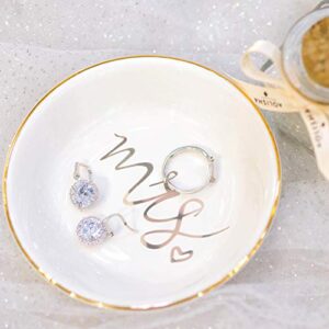 Quany Life Mrs Jewelry Dish Ceramic Ring Trinket Tray Wedding Gift for Bride Desk Storage for Mrs Engaged Gifts Mr Mrs Gold Engagement Gifts Friend