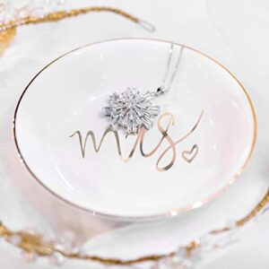 Quany Life Mrs Jewelry Dish Ceramic Ring Trinket Tray Wedding Gift for Bride Desk Storage for Mrs Engaged Gifts Mr Mrs Gold Engagement Gifts Friend