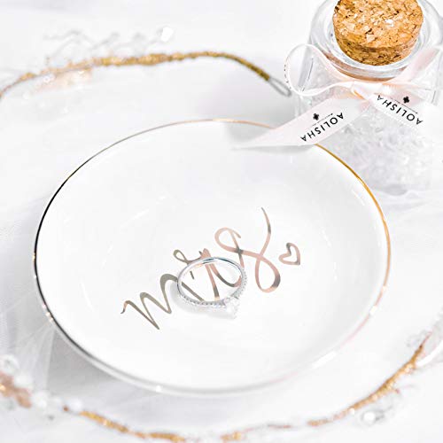 Quany Life Mrs Jewelry Dish Ceramic Ring Trinket Tray Wedding Gift for Bride Desk Storage for Mrs Engaged Gifts Mr Mrs Gold Engagement Gifts Friend