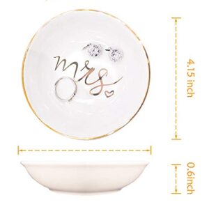 Quany Life Mrs Jewelry Dish Ceramic Ring Trinket Tray Wedding Gift for Bride Desk Storage for Mrs Engaged Gifts Mr Mrs Gold Engagement Gifts Friend