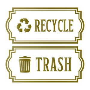 recycle and trash elegant decal to organize trash cans or garbage containers and walls - premium cut vinyl style 2 (small, gold-r)