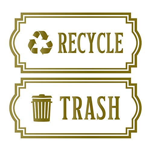 Recycle and Trash Elegant Decal to Organize Trash cans or Garbage containers and Walls - Premium Cut Vinyl Style 2 (Small, Gold-R)