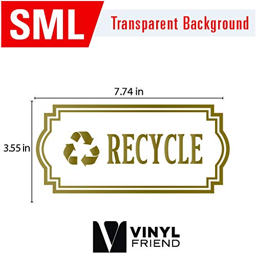 Recycle and Trash Elegant Decal to Organize Trash cans or Garbage containers and Walls - Premium Cut Vinyl Style 2 (Small, Gold-R)