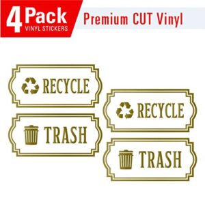 Recycle and Trash Elegant Decal to Organize Trash cans or Garbage containers and Walls - Premium Cut Vinyl Style 2 (Small, Gold-R)