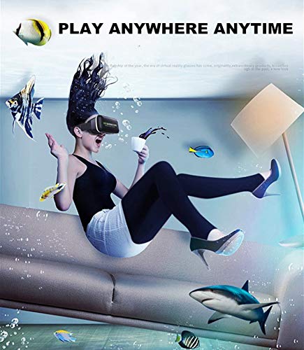 VR Glass Virtual Reality Headset w/ Remote & Headphone for iPhone 11 Pro XS XR X 8 7 6 S +, Samsung Galaxy S10 E S9 S8 S7 S6 Edge, 3D VR Goggle for 3D Movie & Game for iOS & Android Smartphone, Black