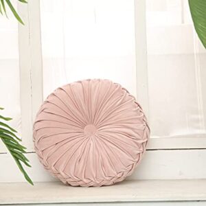 Jojocotduv Craftsmanship Pleated Throw Pillow, Home Decorative Round Pumpkin Velvet Cushion, Floor Pillows for Living Room Chair Couch Sofa (Pink)