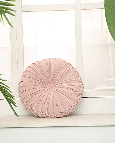 Jojocotduv Craftsmanship Pleated Throw Pillow, Home Decorative Round Pumpkin Velvet Cushion, Floor Pillows for Living Room Chair Couch Sofa (Pink)