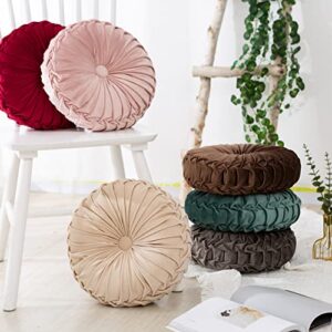 Jojocotduv Craftsmanship Pleated Throw Pillow, Home Decorative Round Pumpkin Velvet Cushion, Floor Pillows for Living Room Chair Couch Sofa (Pink)