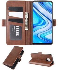 hualubro xiaomi redmi note 9s case, redmi note 9 pro case, premium pu leather full body shockproof magnetic wallet flip case cover with card slot holder for redmi note 9s phone case - brown