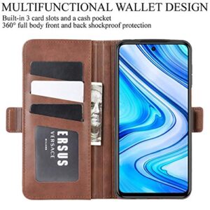 HualuBro Xiaomi Redmi Note 9S Case, Redmi Note 9 Pro Case, Premium PU Leather Full Body Shockproof Magnetic Wallet Flip Case Cover with Card Slot Holder for Redmi Note 9S Phone Case - Brown