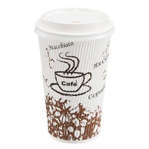 amazon basics insulated ripple wall polyethylene hot cups with lids, café design, 16 oz, 100-count
