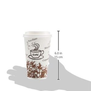Amazon Basics Insulated Ripple Wall Polyethylene Hot Cups with Lids, Café Design, 16 oz, 100-Count
