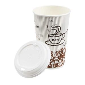 Amazon Basics Insulated Ripple Wall Polyethylene Hot Cups with Lids, Café Design, 16 oz, 100-Count