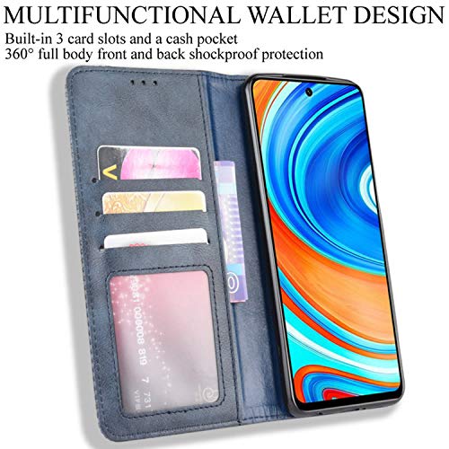 HualuBro Xiaomi Redmi Note 9S Case, Redmi Note 9 Pro Case, Retro PU Leather Full Body Shockproof Wallet Flip Case Cover with Card Slot Holder and Magnetic Closure for Redmi Note 9S Phone Case (Blue)