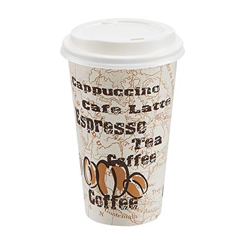 Amazon Basics Hot Cups with Lids, Café Design, 16 oz, 100-Count