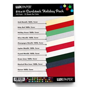 luxpaper 8.5" x 11" cardstock variety pack | letter size | assorted holiday colors | 100lb. cover (183lb. text) | 100 qty