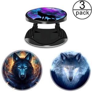 (3 Pack) Cell Phone Holder Galaxy Wolf Watercolor Expanding Grip Stand Finger Kickstand for Smartphone and Tablets