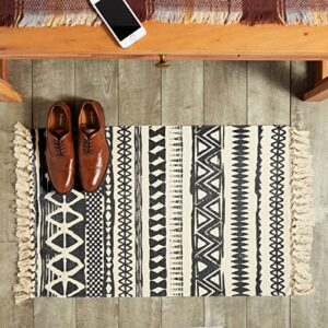 juvale hand woven area rug with tassels, tribal geometric bohemian style home décor (navy and cream, 2x3 feet)