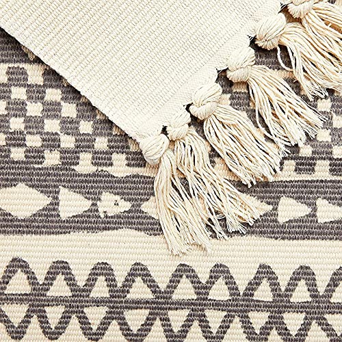 Juvale Hand Woven Area Rug with Tassels, Tribal Geometric Bohemian Style Home Décor (Navy and Cream, 2x3 Feet)