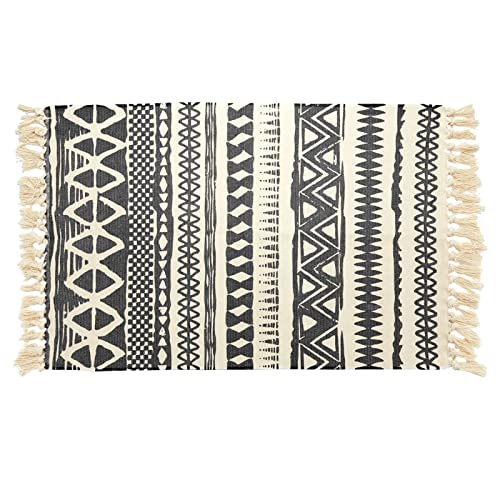 Juvale Hand Woven Area Rug with Tassels, Tribal Geometric Bohemian Style Home Décor (Navy and Cream, 2x3 Feet)