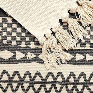 Juvale Hand Woven Area Rug with Tassels, Tribal Geometric Bohemian Style Home Décor (Navy and Cream, 2x3 Feet)