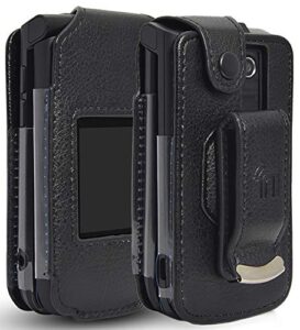 case for orbic journey, nakedcellphone [black vegan leather] form-fit cover with [built-in screen protection] and [metal belt clip] for verizon wireless orbic journey v/l flip phone orb2200lbvz