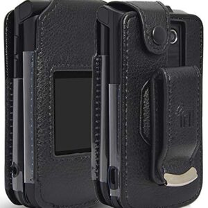 Case for Orbic Journey, Nakedcellphone [Black Vegan Leather] Form-Fit Cover with [Built-in Screen Protection] and [Metal Belt Clip] for Verizon Wireless Orbic Journey V/L Flip Phone ORB2200LBVZ