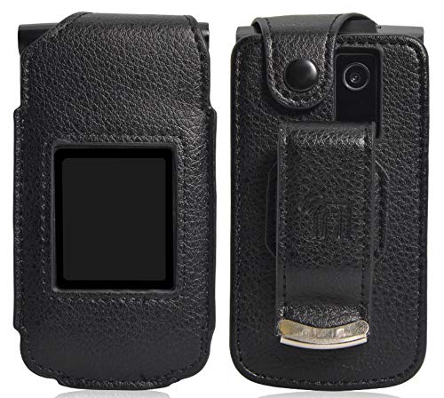 Case for Orbic Journey, Nakedcellphone [Black Vegan Leather] Form-Fit Cover with [Built-in Screen Protection] and [Metal Belt Clip] for Verizon Wireless Orbic Journey V/L Flip Phone ORB2200LBVZ