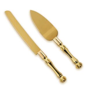homi styles wedding cake knife and server set | elegant gold color plastic handles and premium 420 stainless steel titanium gold plated blades | cake & pie serving set for wedding,birthdays, parties
