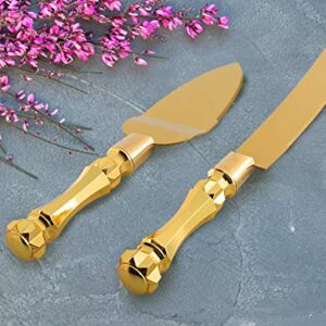 Homi Styles Wedding Cake knife and Server Set | Elegant Gold Color Plastic Handles And Premium 420 Stainless Steel Titanium gold plated Blades | Cake & Pie Serving Set for Wedding,Birthdays, Parties