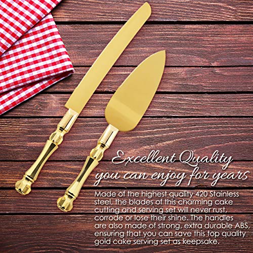 Homi Styles Wedding Cake knife and Server Set | Elegant Gold Color Plastic Handles And Premium 420 Stainless Steel Titanium gold plated Blades | Cake & Pie Serving Set for Wedding,Birthdays, Parties