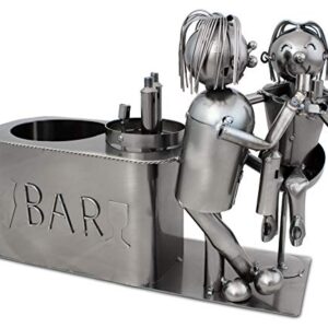 BRUBAKER Wine Bottle Holder 'Couple in Bar' - Table Top Metal Sculpture - with Greeting Card