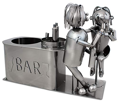 BRUBAKER Wine Bottle Holder 'Couple in Bar' - Table Top Metal Sculpture - with Greeting Card