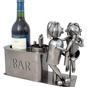 BRUBAKER Wine Bottle Holder 'Couple in Bar' - Table Top Metal Sculpture - with Greeting Card