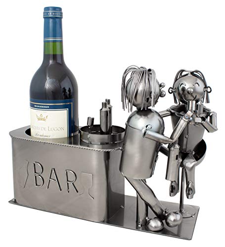 BRUBAKER Wine Bottle Holder 'Couple in Bar' - Table Top Metal Sculpture - with Greeting Card