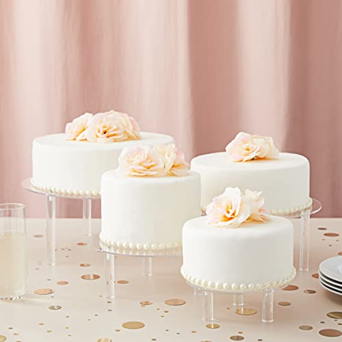 4-Piece Round Acrylic Cake Stand for Dessert Table, Clear Cake and Cupcake Stand Combo Risers for Weddings, Birthday Parties, and Candy Bar Decorations (4 Sizes)