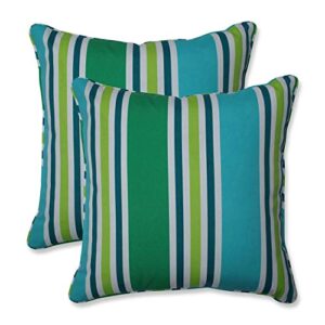 pillow perfect outdoor/indoor aruba stripe turquoise/green throw pillows, 18.5" x 18.5", blue 2 count