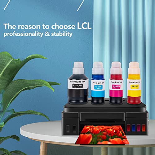 LCL Compatible Ink Bottle Replacement for Canon GI20 GI-20 GI-20PGBK GI-20BK GI-20C GI-20M GI-20Y PPIXMA G5020 G6020 G7020 (5-Pack 2Black Cyan Magenta Yellow)