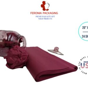 Burgundy Tissue Paper Squares, Bulk 24 Sheets, Premium Gift Wrap and Art Supplies for Birthdays, Holidays, or Presents by Feronia packaging, Large 20 Inch x 30 Inch