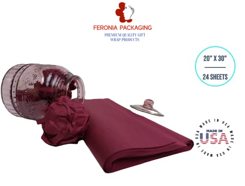 Burgundy Tissue Paper Squares, Bulk 24 Sheets, Premium Gift Wrap and Art Supplies for Birthdays, Holidays, or Presents by Feronia packaging, Large 20 Inch x 30 Inch