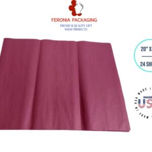 Burgundy Tissue Paper Squares, Bulk 24 Sheets, Premium Gift Wrap and Art Supplies for Birthdays, Holidays, or Presents by Feronia packaging, Large 20 Inch x 30 Inch