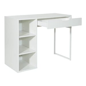 osp home furnishings ravel 40-inch wide writing desk, white