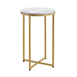 azl1 life concept concept modern x-shaped small round side end accent table,corner decor/nightstand for home office living room bedroom marble + gold, 16 inches, white