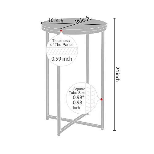 AZL1 Life Concept Concept Modern X-Shaped Small Round Side End Accent Table,Corner Decor/Nightstand for Home Office Living Room Bedroom Marble + Gold, 16 inches, White